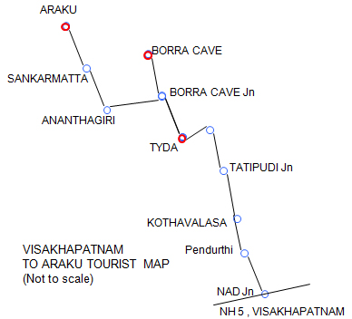 Vizag to Araku tourist road Map