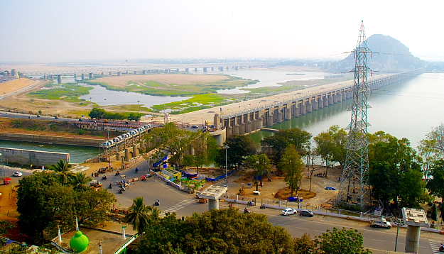 Prakasam Barrage view from Kangaka Durga temple at Vijayawada