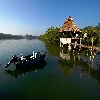 Motor boat waiting for a ride  at Baratang jetty in Andaman