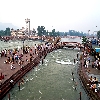 Flowing water of River Ganga at Haridwar bathing ghats