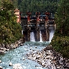 Water comes out of a small Dam in Bhagirathi river near Uttarkashi