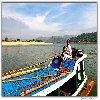 person sitting on the launch travelling in river Godavari papi hills area