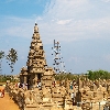 Stone temple by the side of Bay of Bengal in Mammalapuram