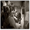 Two girls seeing while photographing near a school at Manikaran