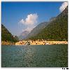 Kolluru huts and blue water of Godavari