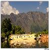 Houseboat and hills in Dal Lake