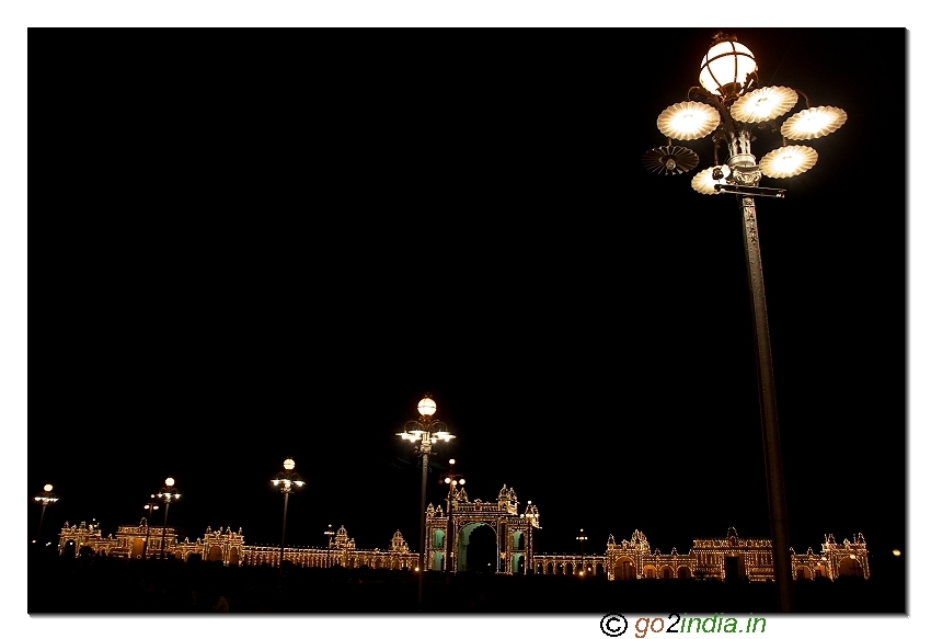 Illuminated Mysore palace view in night