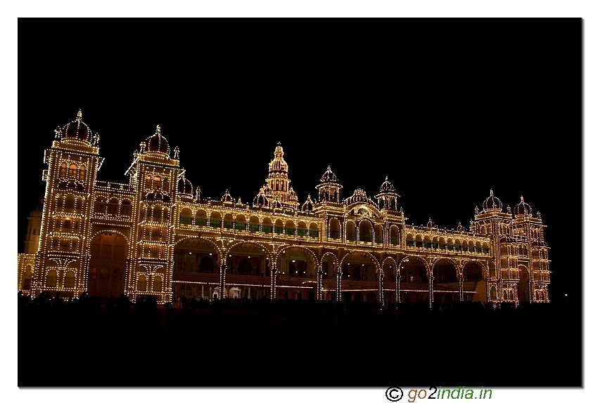 Illuminated Mysore palace view in night