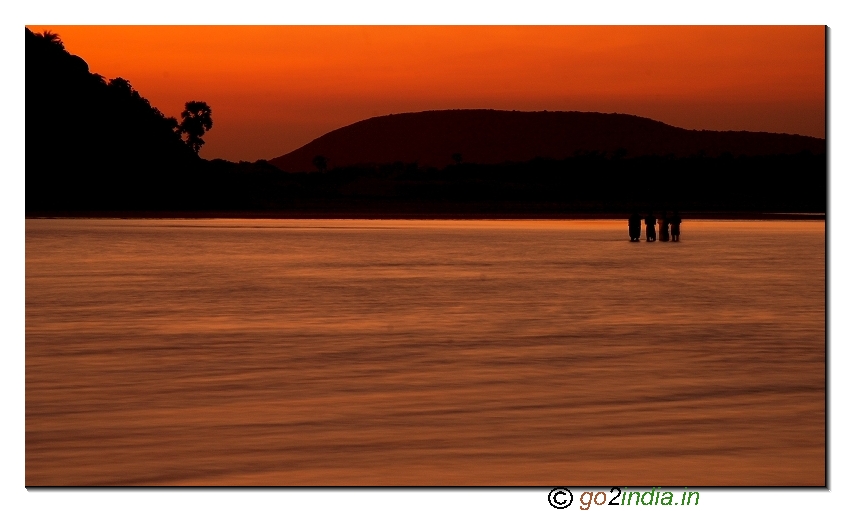 Sunset time at Bangarammapalem beach water
