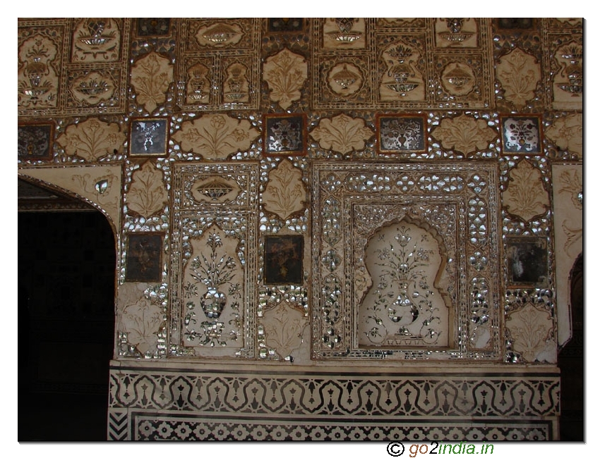 Mirror works at walls of  Amber fort
