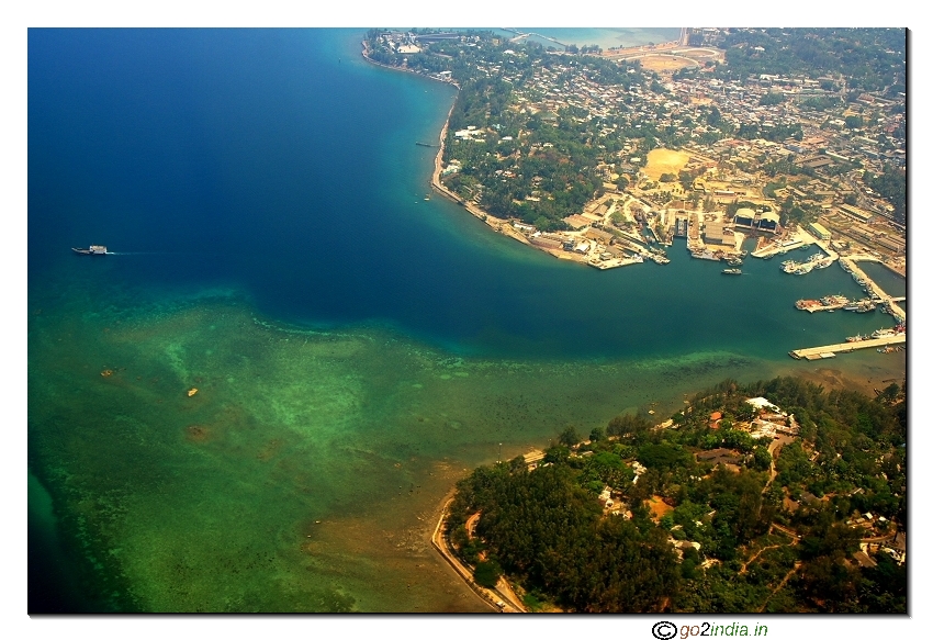 Andaman islands aerial view of  shipping point to Havelock and other islands
