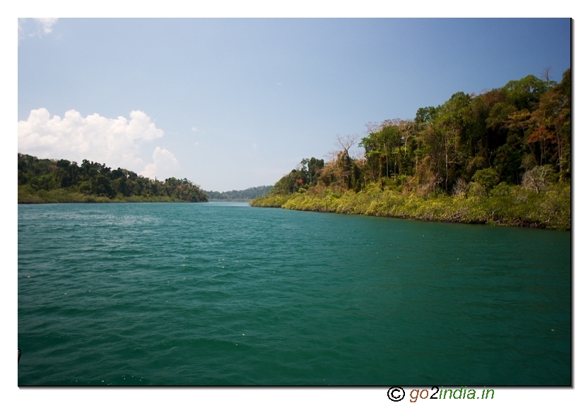 Land and forest area view on the way to Jolly buoy island in Andaman