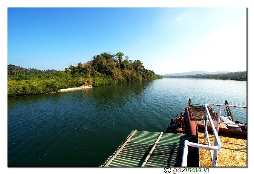 Crossing sea  to proceed to mud valcano or limestone caves in Andaman