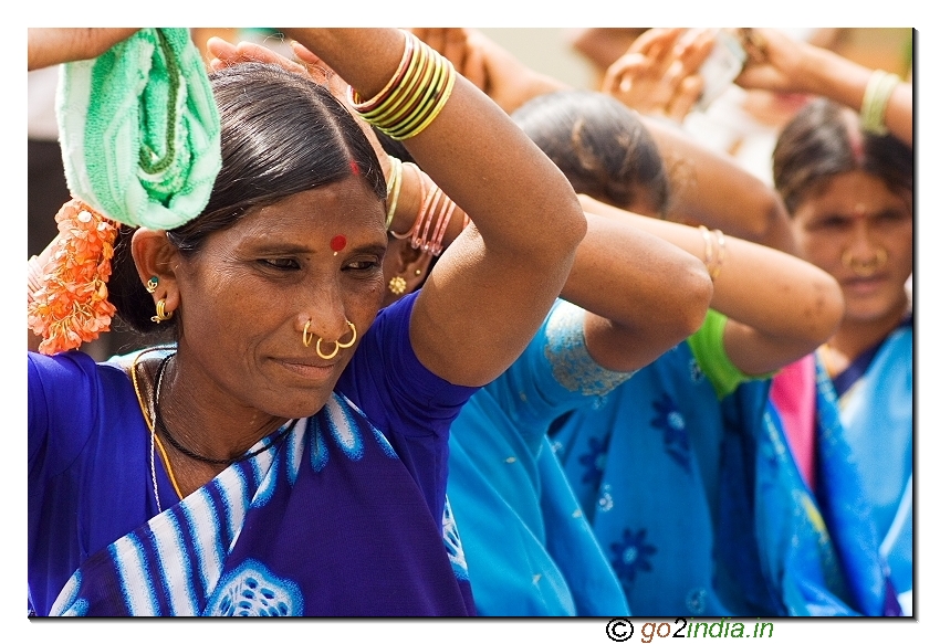 Tribal woman group dance of Dhimsa at Araku valley near Vizag