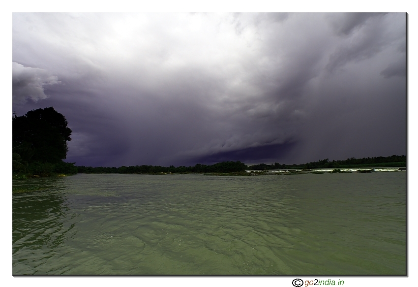 Rainy clouds over river Cauvery in Mahadevapura in Mandya district of Karnataka