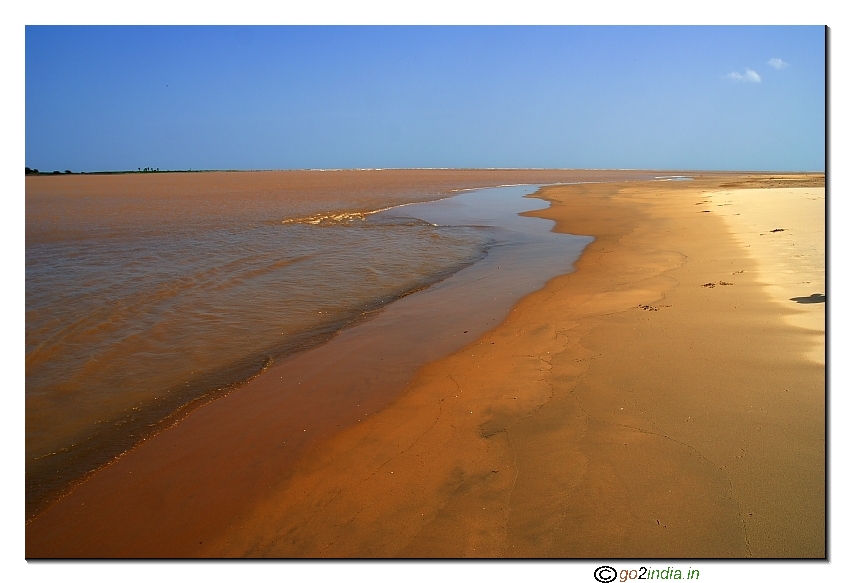 Reddish yellow sand in Godavari sea meeting point at Antarvedi in East Godavari