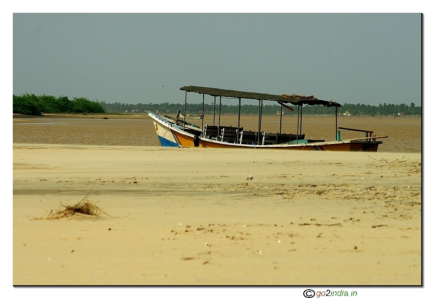 Visitor's boat to cross Vasishta Godavari in Antarvedi, Andhrapradesh
