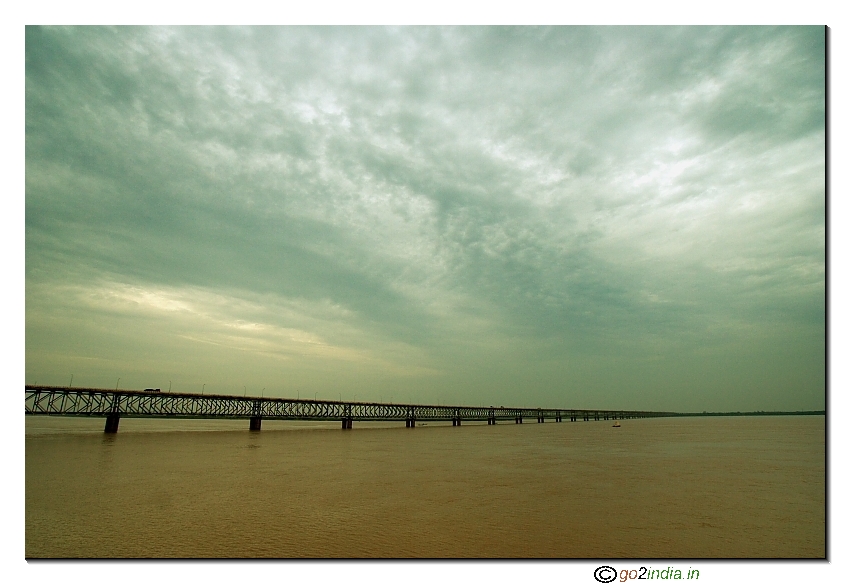 Rail cum road bridge early morning view at Godavari Rajahmundry