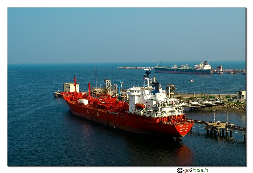 Red ship at port from Sagara Kanaka durga Visakhapatnam
