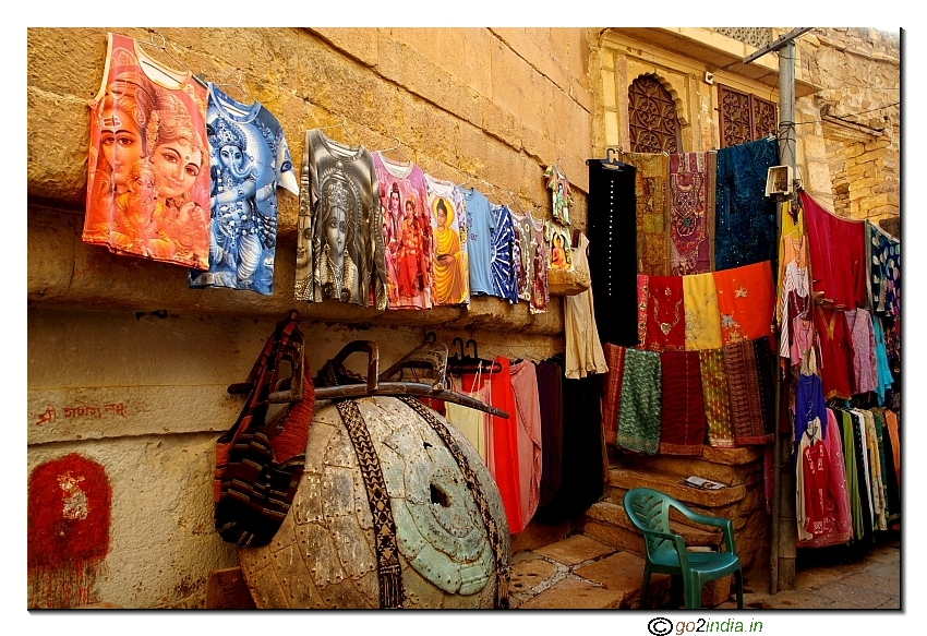Photo of God and goddess on T shirts inside Jaisalmer fort 