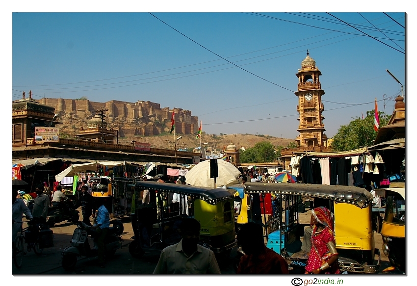 Clock tower and Jodhpur Mehrangarh Fort