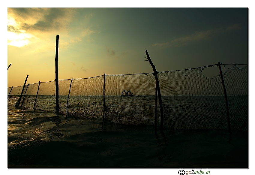 Fishing nets inside Chilika lake at Satapada