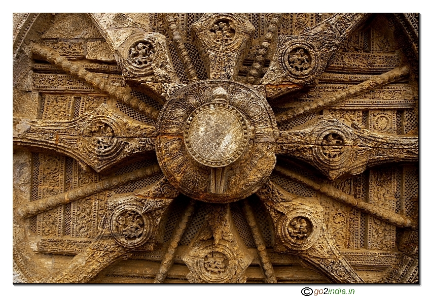 of symmetrical wheel view at Sun temple in Konark