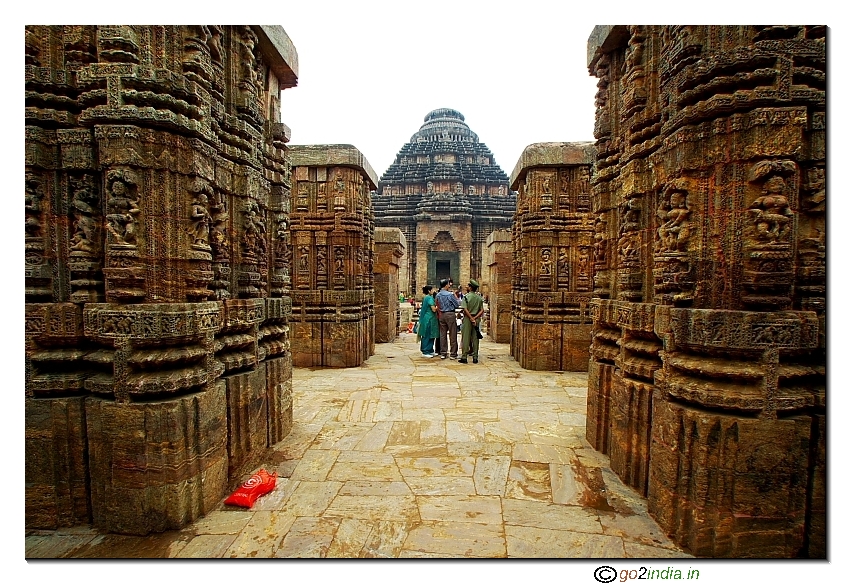 Konark sun temple view from in between the pillars opposite side