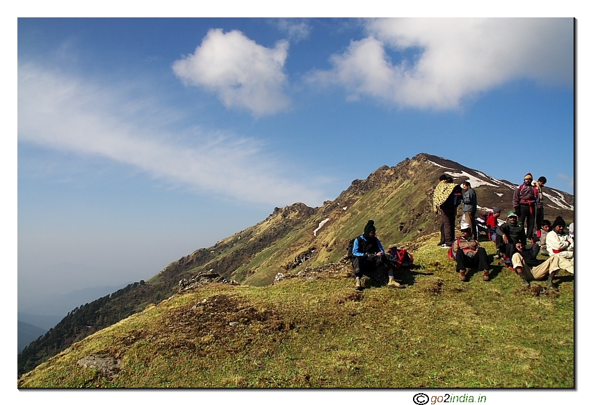 Taking rest during trekk at a peak on the way to Talhouti