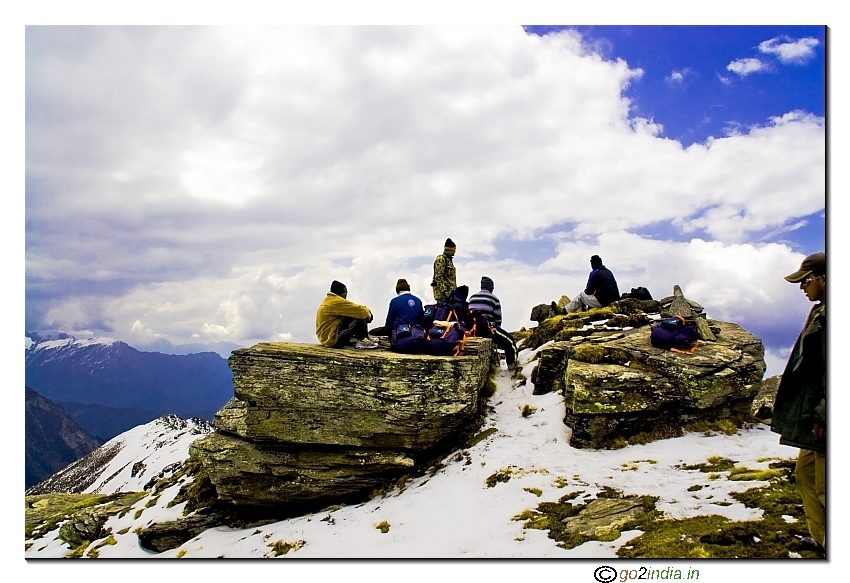 Taking rest and enjoying view at Kedarkanthat hill top