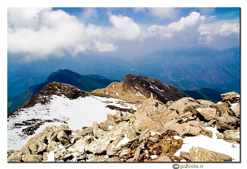 At the peak of Kedarkantha during trekking 