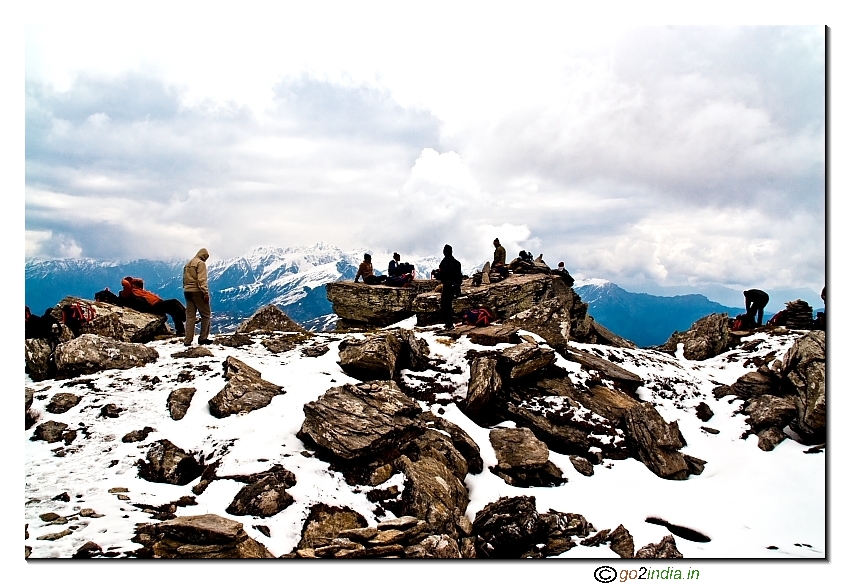 After reaching the peak of Kedarkantha during trekking