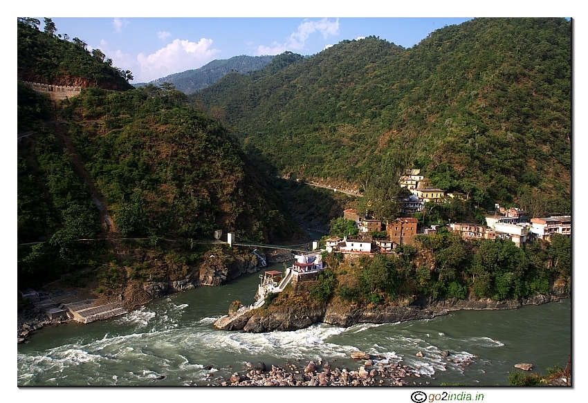 Distance photo of confluence of Alaknanda & Mandakini at Rudraprayag