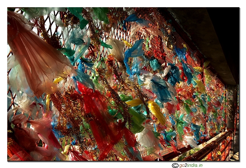 Colors of plastic rappers tied  inside the temple of Chandi Devi