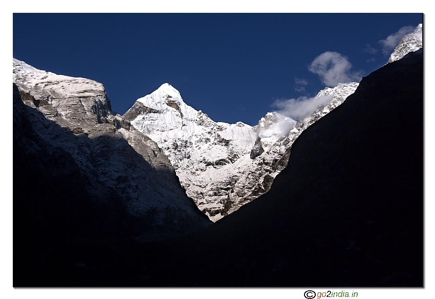 Nelakantha Peak behind the temple at Badrihanth 