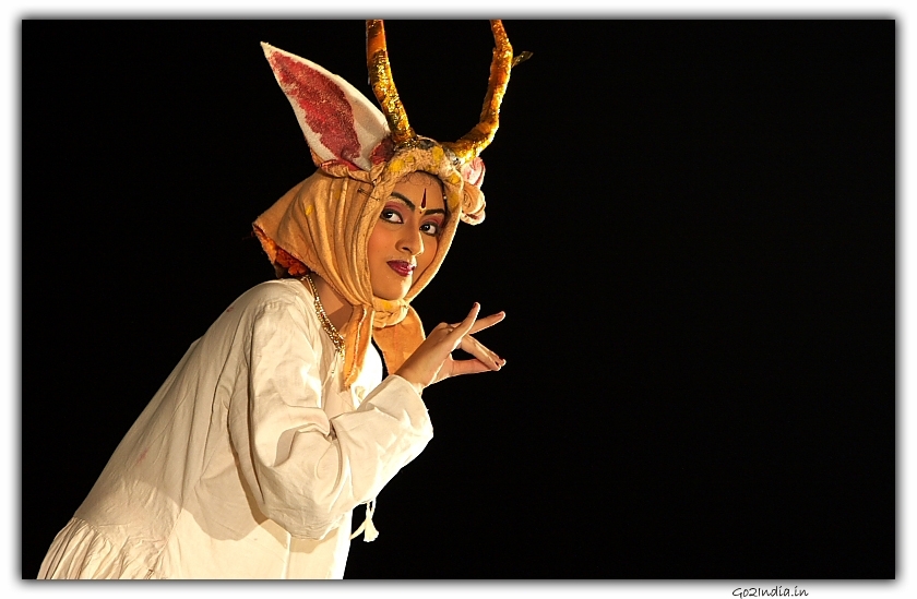kuchipudi stage artist dressed in a deer