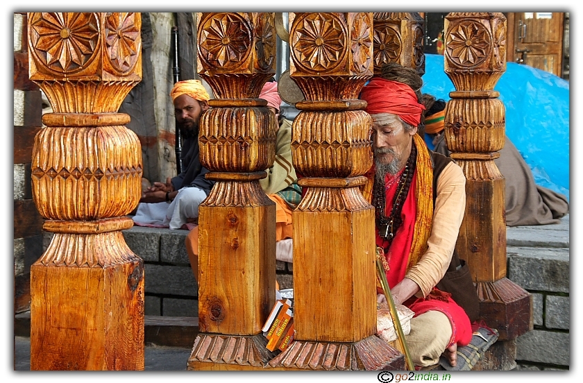 A saint performing puja near Vasisht temple at manali