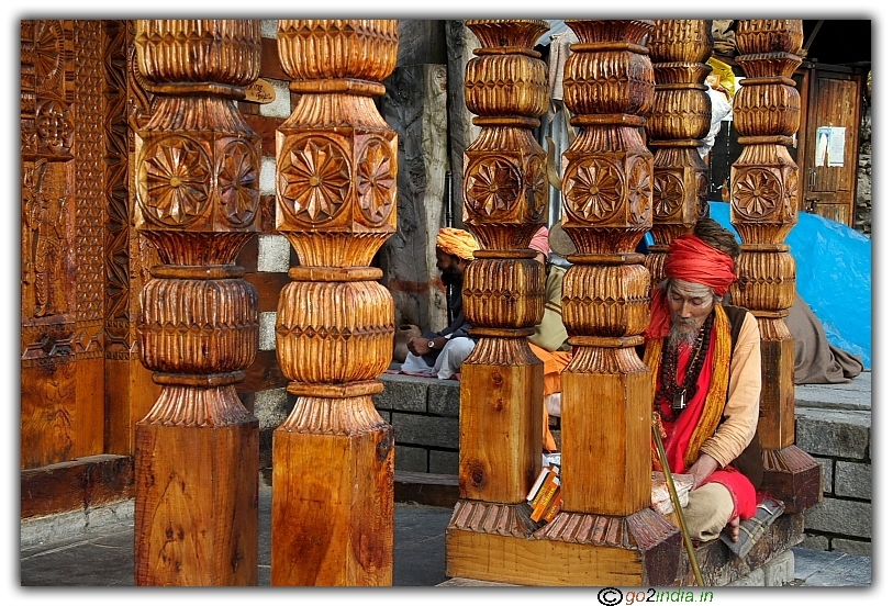 Puja outside the temple in Manali Himachal Pradesh