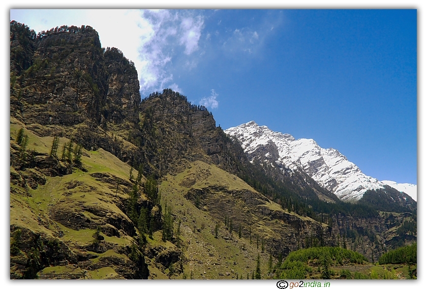 A hint of snow covered peak at Rohtang while moving towards the place
