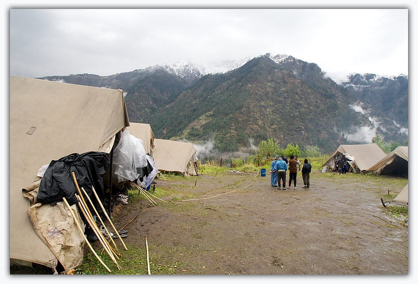 People gathering at First higher camp of YHAI Sarpass trek