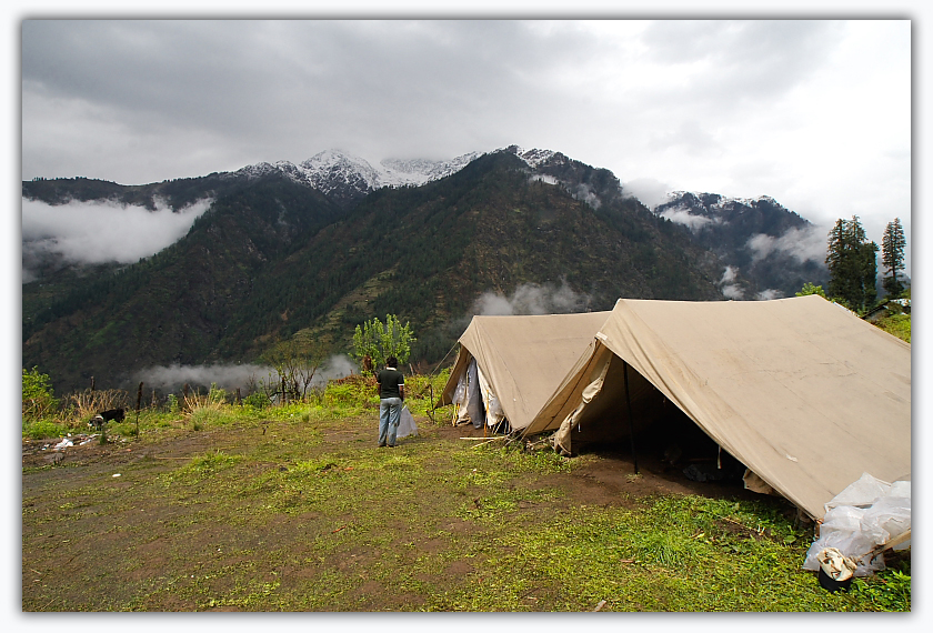 A man viewing Himalayas from Guna Pani camp site