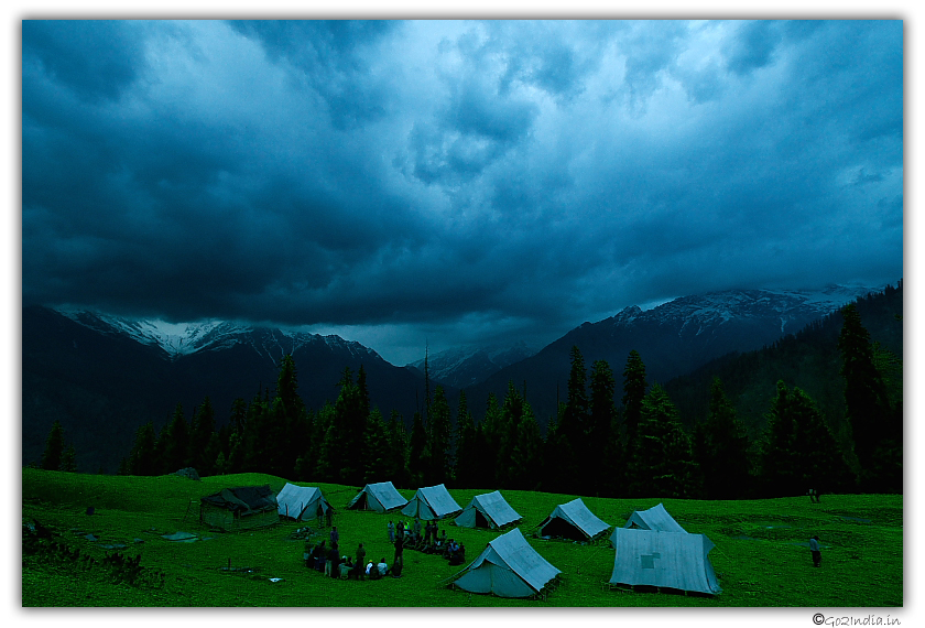 Camp site at Bhandak thatch, YHAI Sarpass trek 2009