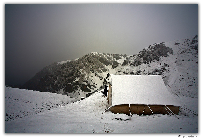 Camp site totally covered with ice at Daura thatch