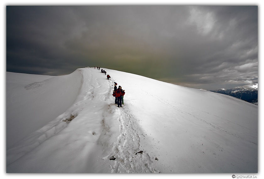 Climbing the peak after Saur lake crossing