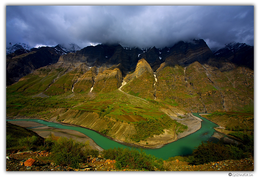 Horse shoe bend at Tandi from confluence of Chandra and Bhaga rivers