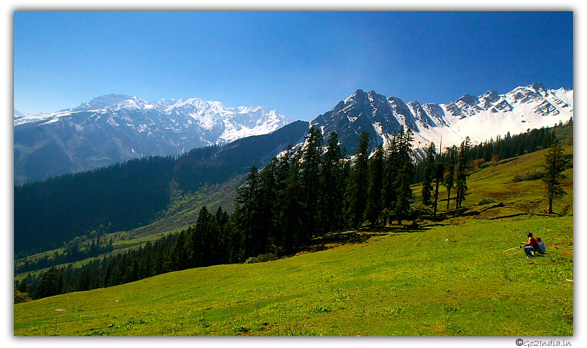 View of Kheer ganga peaks from Biskeri thatch camp site