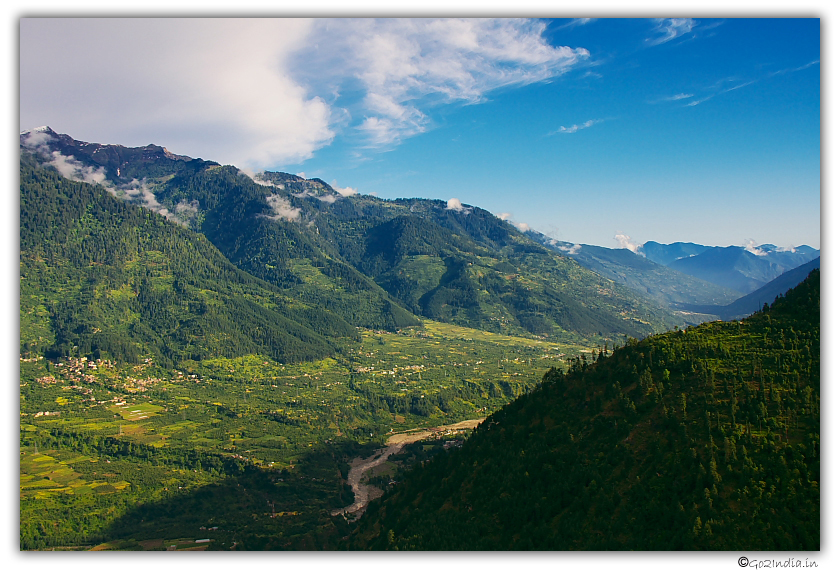 Kullu view from first camp of YHAI Saurkundi trek