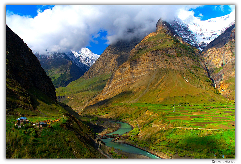 Valley, Chandra and Bhaga river confluence at Tandi near Keylong