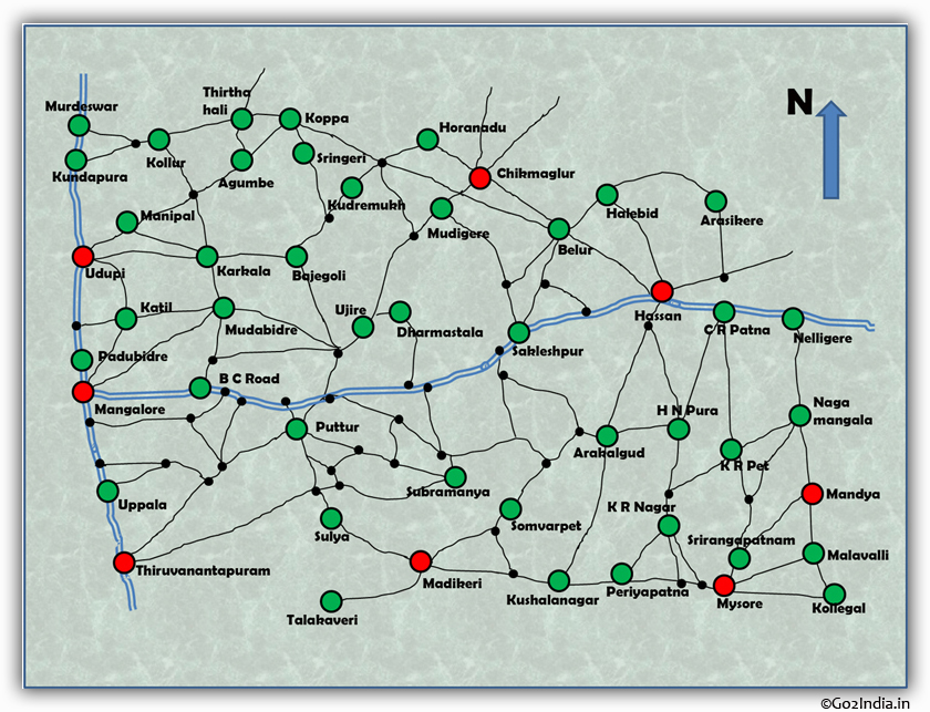 Route map of South Karnataka visiting places
