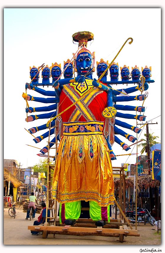 Full size Ravana mounted on a moving car for Lankapodi festival at Daspalla